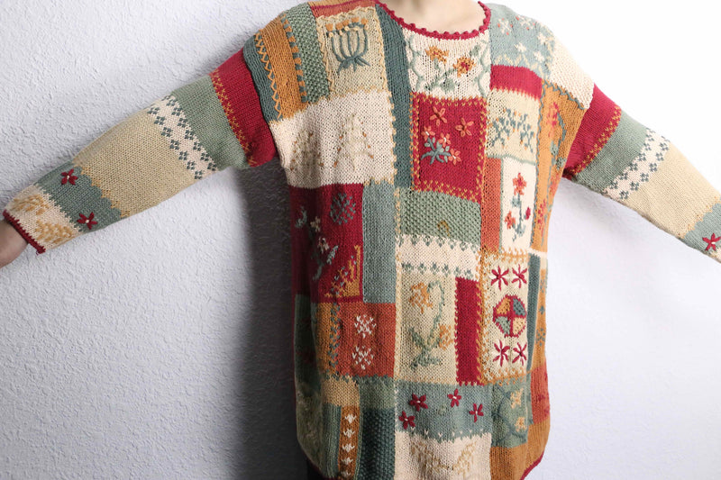 flower pattern embroidery hand knit