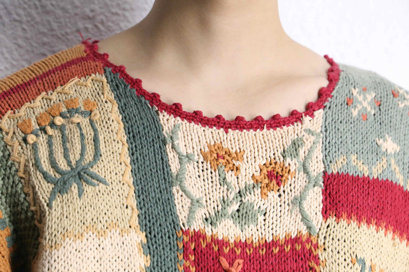 flower pattern embroidery hand knit