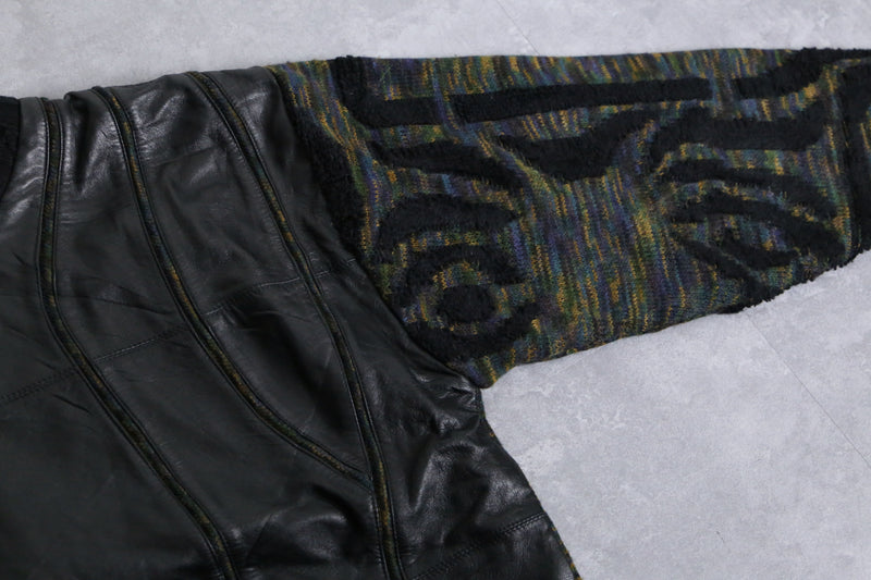 1990s SAXONY leather combi knit pull