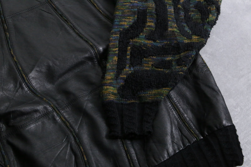 1990s SAXONY leather combi knit pull