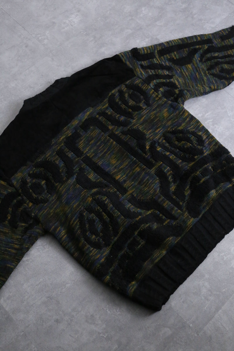 1990s SAXONY leather combi knit pull