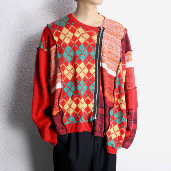 "Re:make" double zip rider's design knit jacket