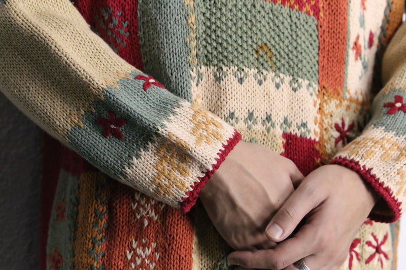flower pattern embroidery hand knit