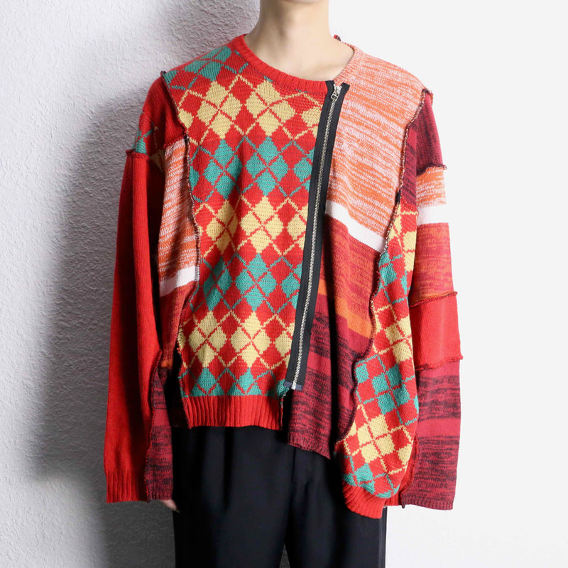 "Re:make" double zip rider's design knit jacket