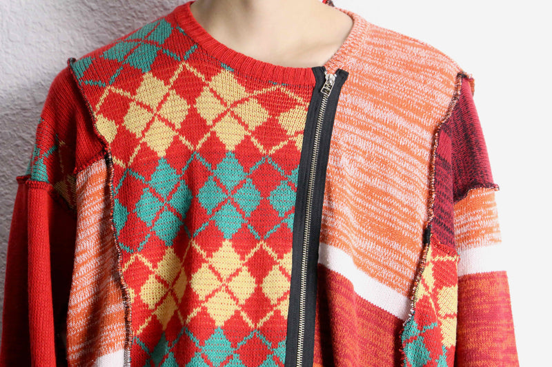 "Re:make" double zip rider's design knit jacket
