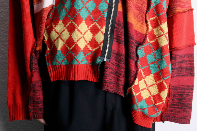 "Re:make" double zip rider's design knit jacket