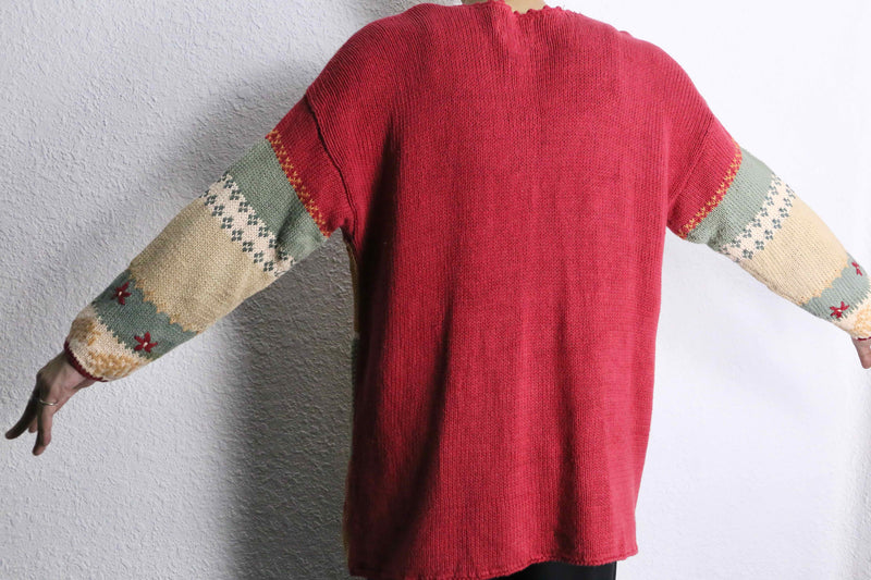 flower pattern embroidery hand knit
