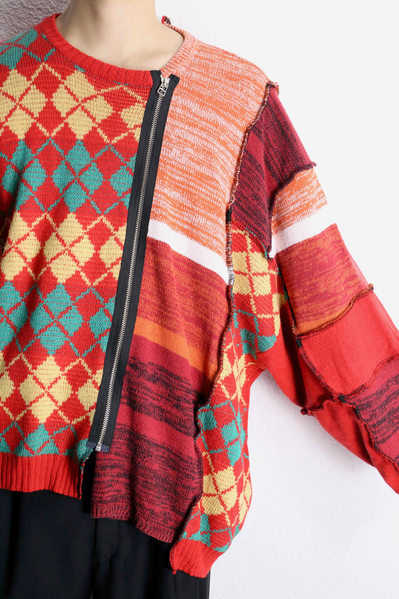 "Re:make" double zip rider's design knit jacket