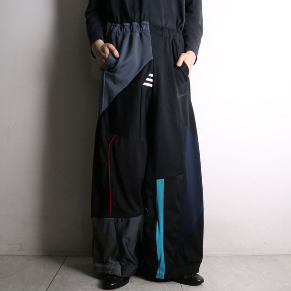 remake "再構築" black color patchwork design track pants