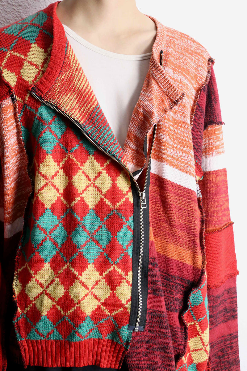 "Re:make" double zip rider's design knit jacket