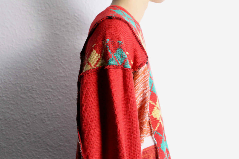 "Re:make" double zip rider's design knit jacket