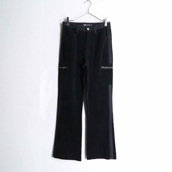 black velour zip design flare pants