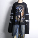 "Re:make" skull design layered long sleeve tee