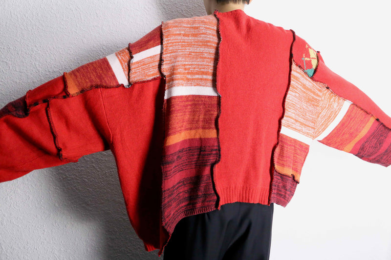 "Re:make" double zip rider's design knit jacket