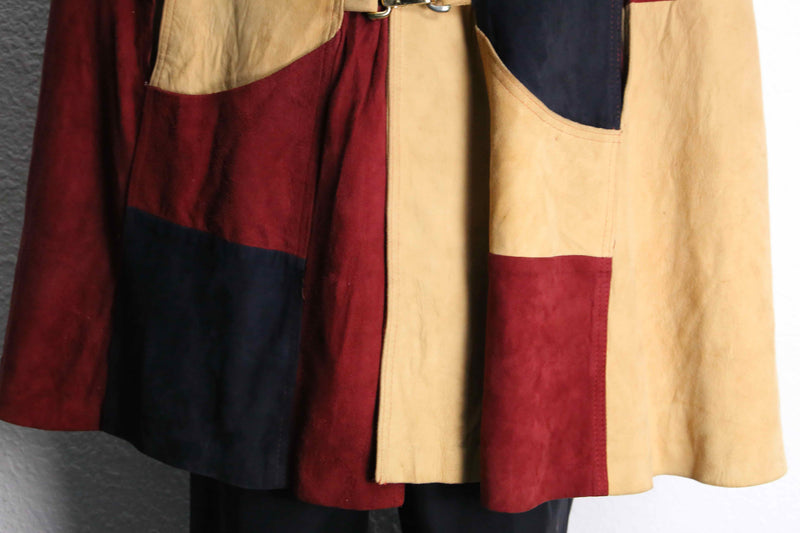 suede leather patchwork poncho