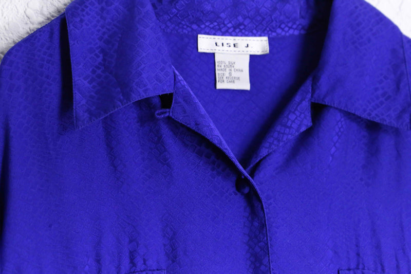 silk100% purple python pattern open collar shirt