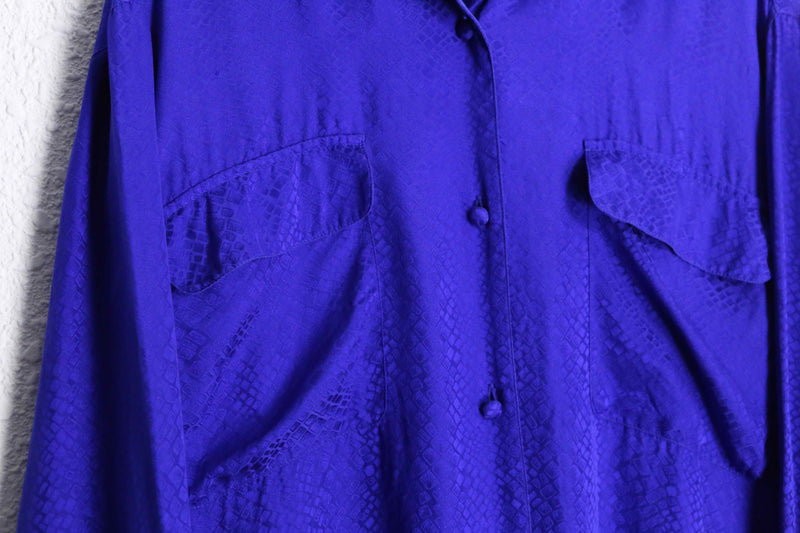 silk100% purple python pattern open collar shirt