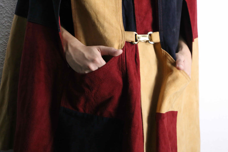 suede leather patchwork poncho