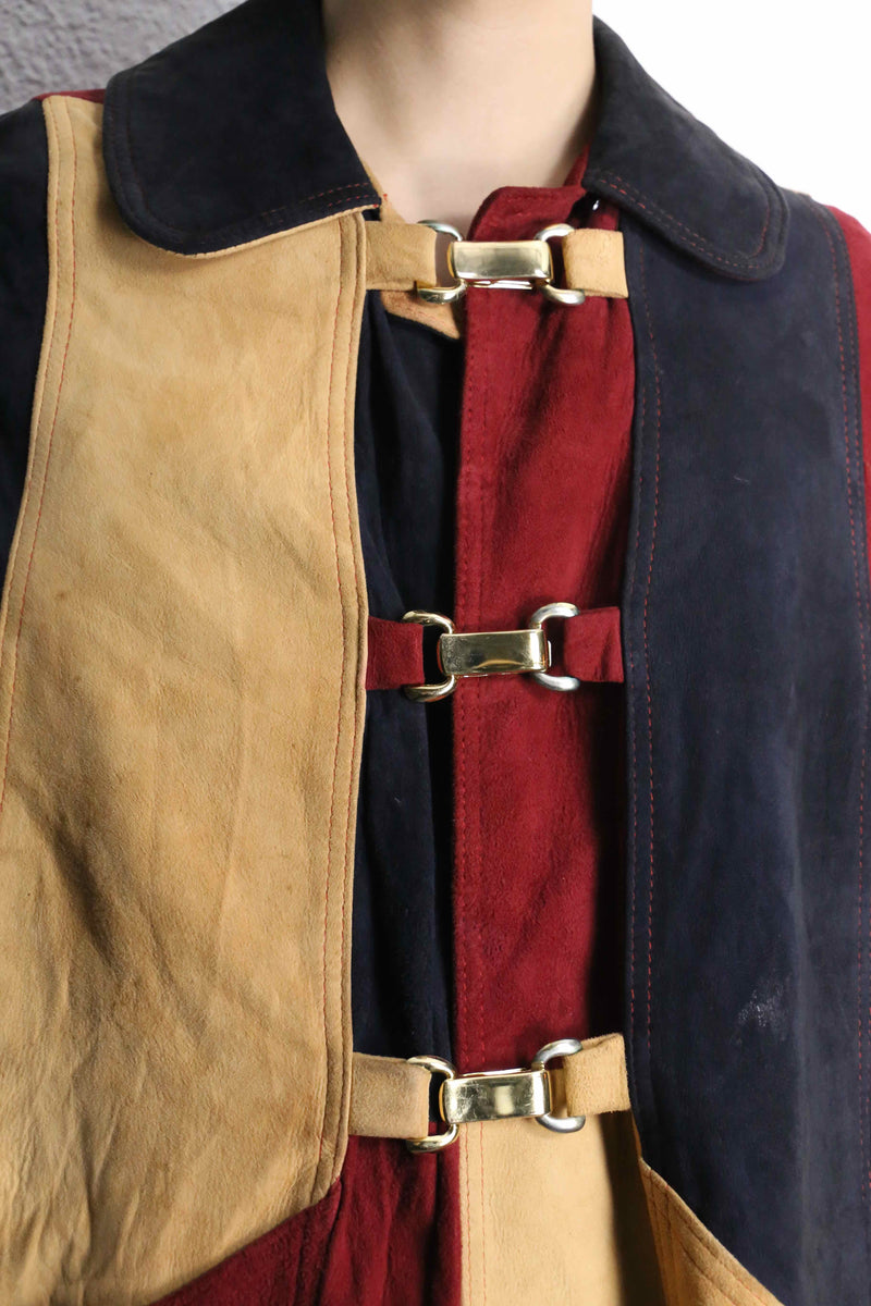 suede leather patchwork poncho