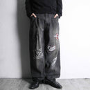 fade black multi design baggy denim pants