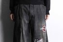 fade black multi design baggy denim pants