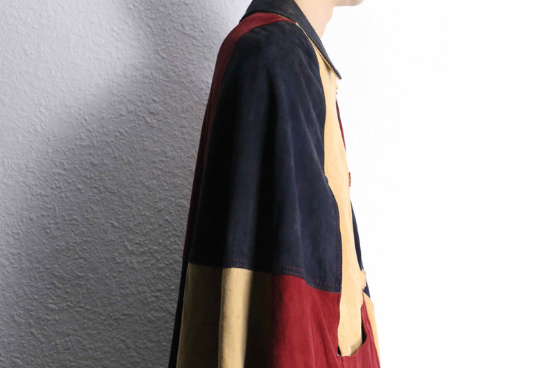 suede leather patchwork poncho