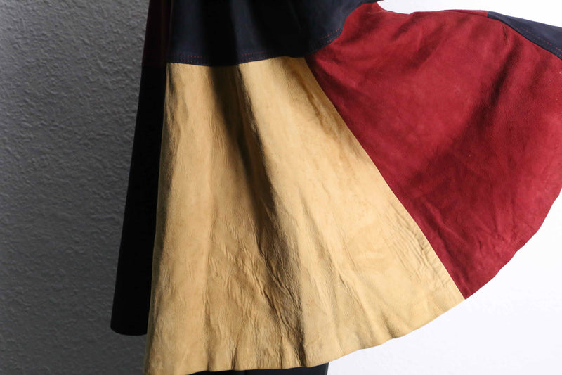 suede leather patchwork poncho