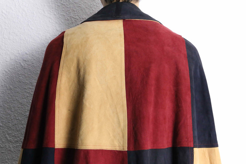 suede leather patchwork poncho