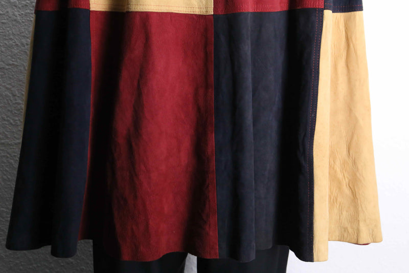 suede leather patchwork poncho