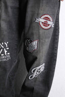fade black multi design baggy denim pants