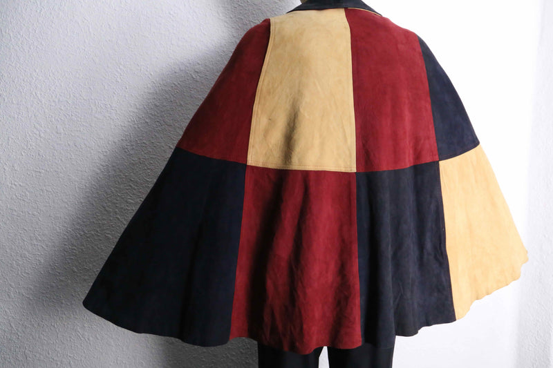 suede leather patchwork poncho