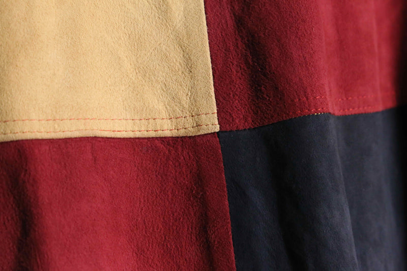 suede leather patchwork poncho