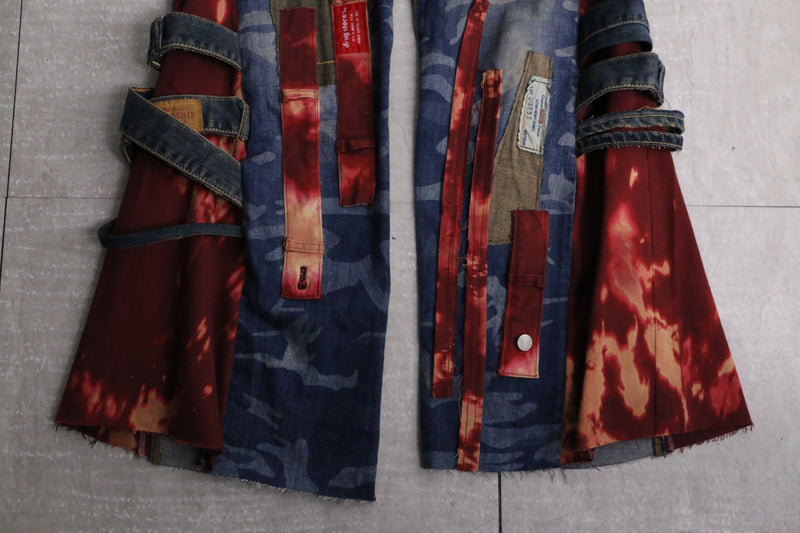 remake "再構築" red color docking flare denim pants