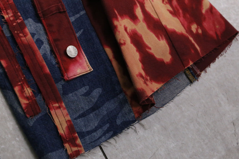 remake "再構築" red color docking flare denim pants