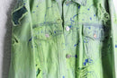 light green damage × paint design denim jacket