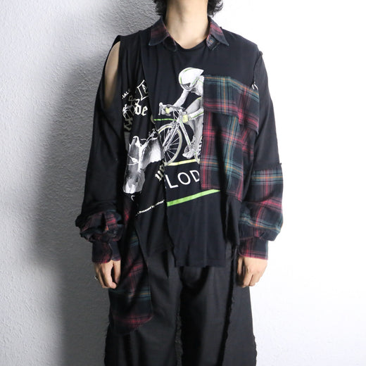 "Re:make" asymmetry check layered long tee