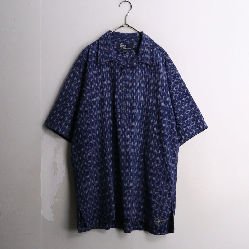 “Polo by RL” Indigo blue 絣  pattern s/s polo