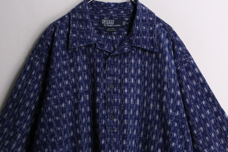 “Polo by RL” Indigo blue 絣  pattern s/s polo