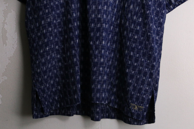 “Polo by RL” Indigo blue 絣  pattern s/s polo