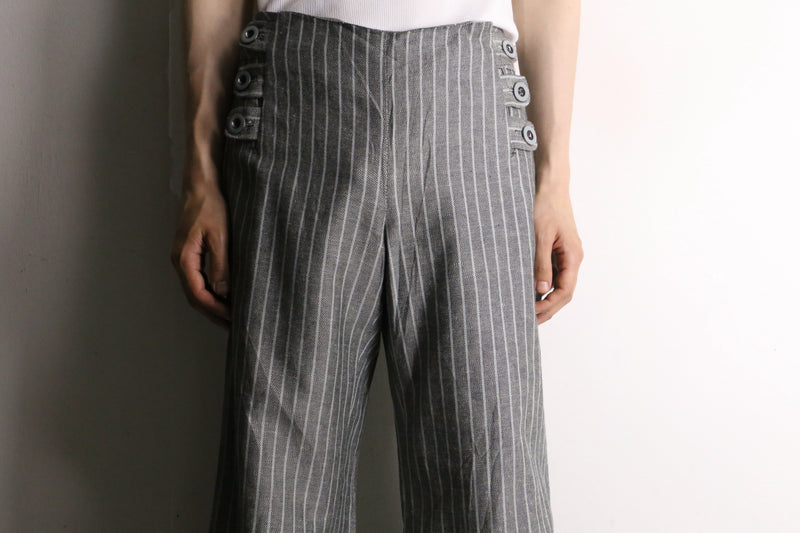 grey color striped design flare pants