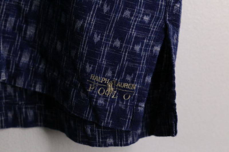 “Polo by RL” Indigo blue 絣  pattern s/s polo