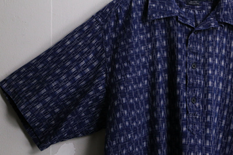 “Polo by RL” Indigo blue 絣  pattern s/s polo