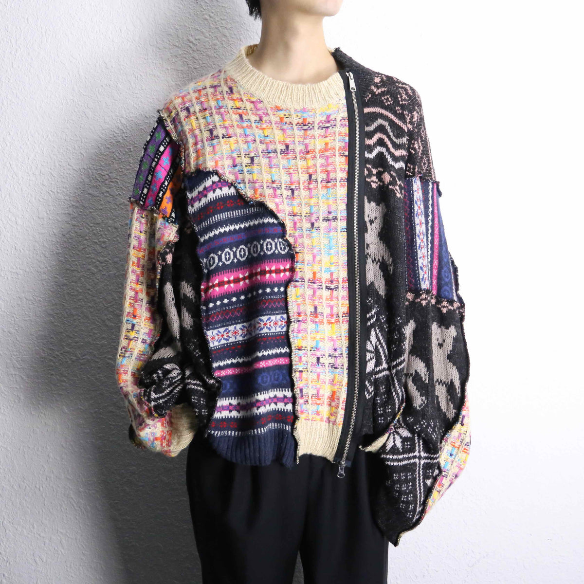 mulch design patchwork zip up knit