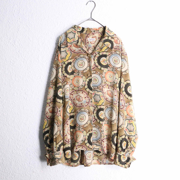 total pattern open collar poly shirt