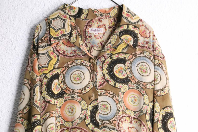 total pattern open collar poly shirt