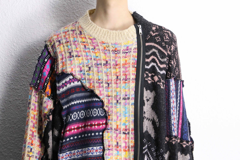 mulch design patchwork zip up knit