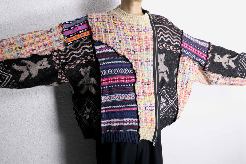 mulch design patchwork zip up knit