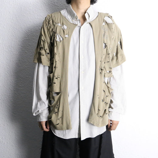 "Re:make" damaged tee docking stripe shirt