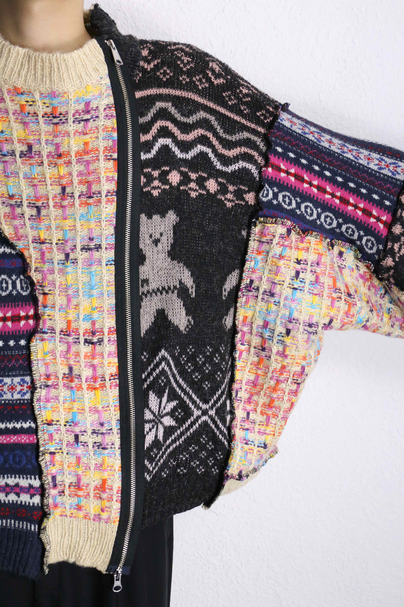 mulch design patchwork zip up knit