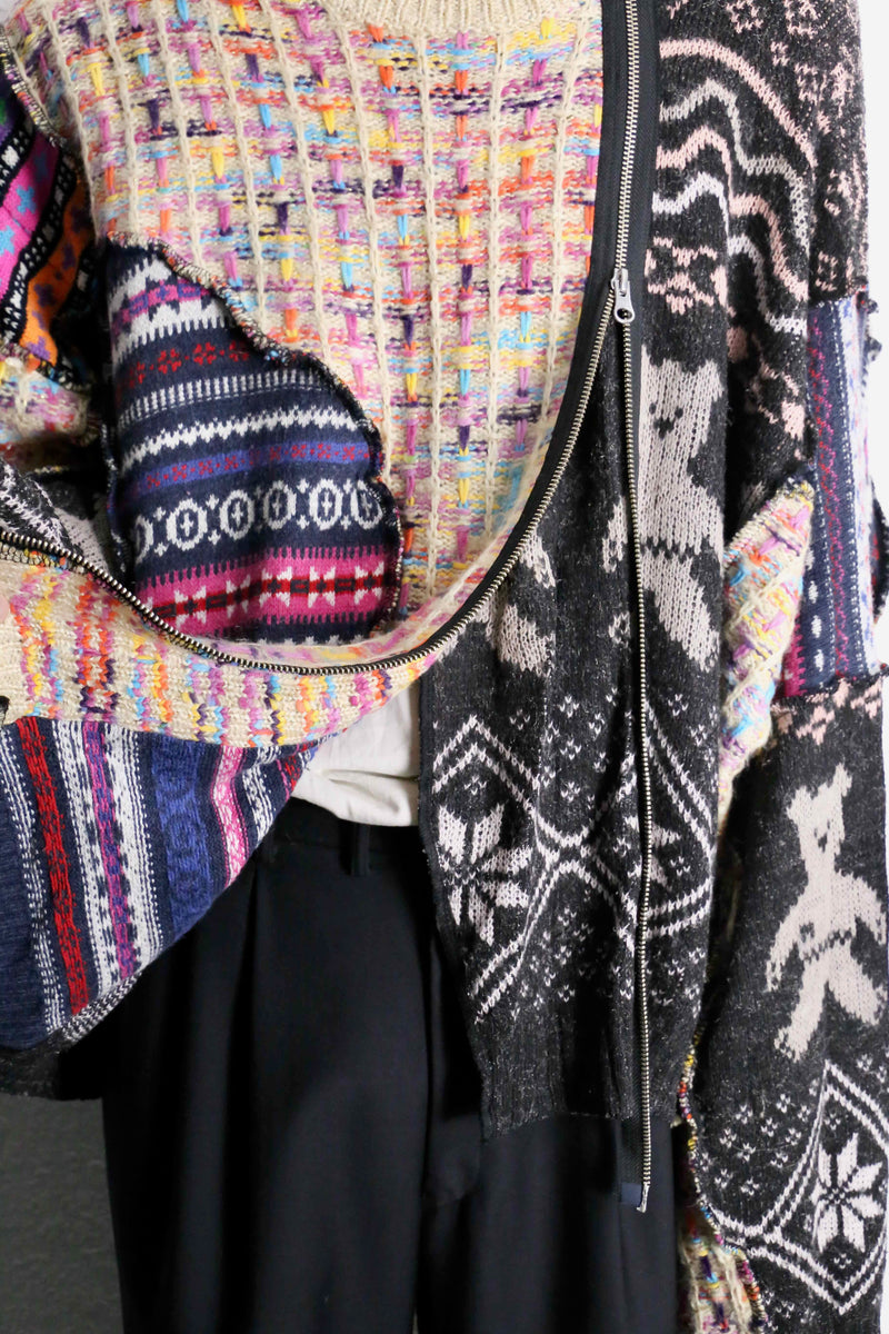 mulch design patchwork zip up knit